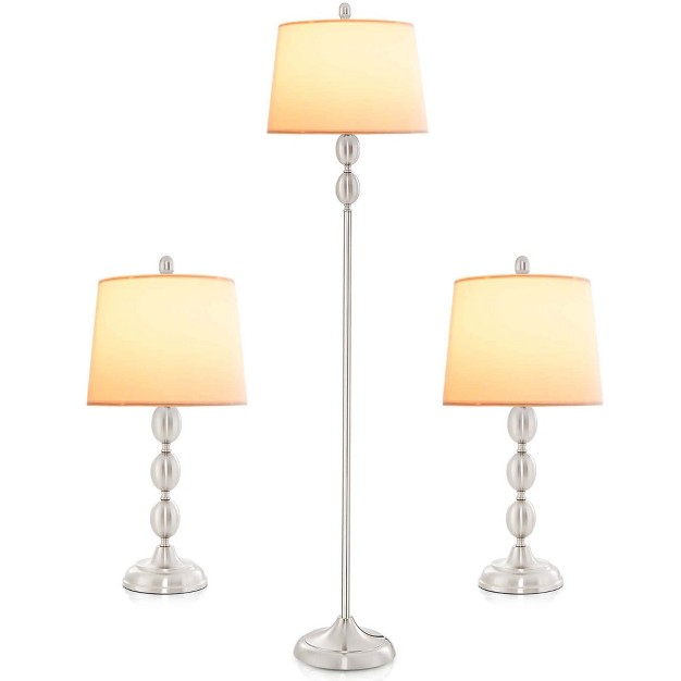 Tangkula 3 Pack Lamp Set Table amp Floor Lamp With Weighted Base amp Eye protecting Lamp Shade