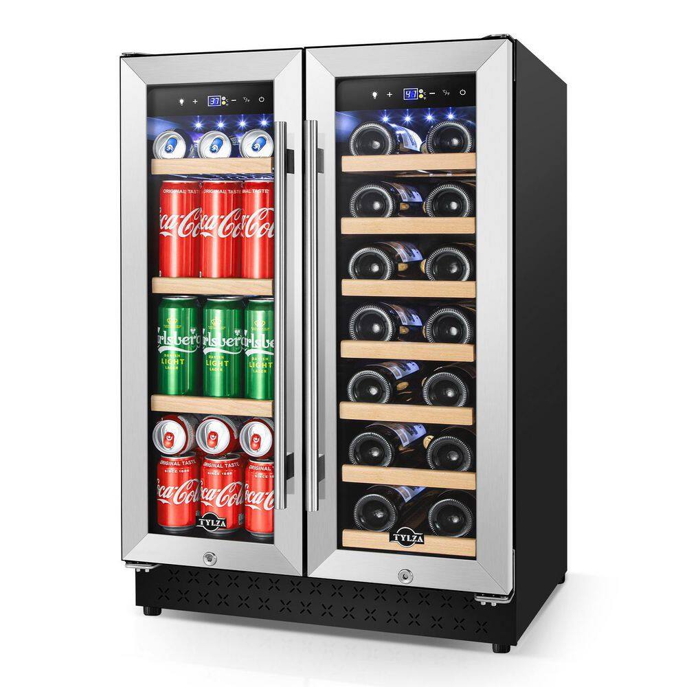 Tylza 24 in. 20-Bottle Wine and 60-Can Beverage Cooler Built-InFreestanding Dual Zone with Childproof Lock and 2-Keys TYBC120-3