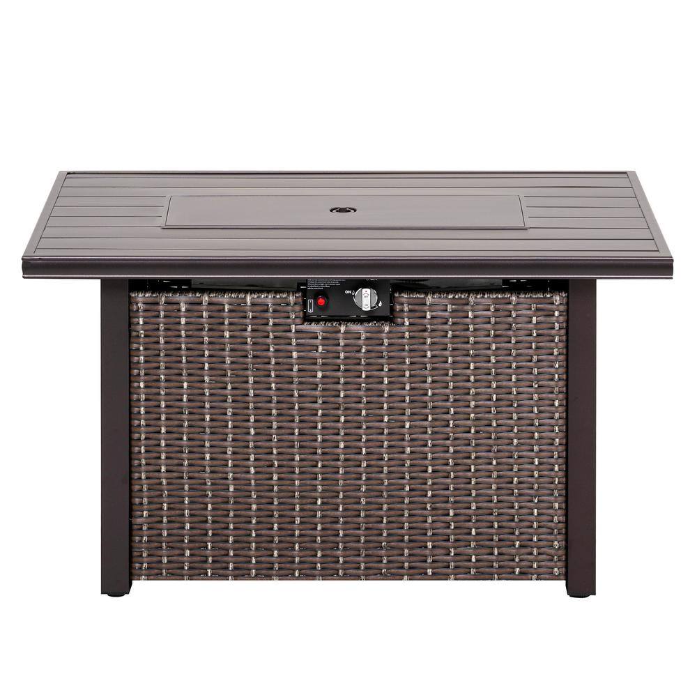 Nuu Garden 44 in. Aluminum Wicker Propane Gas Fire Pit Table 50000 BTU Brown AF015