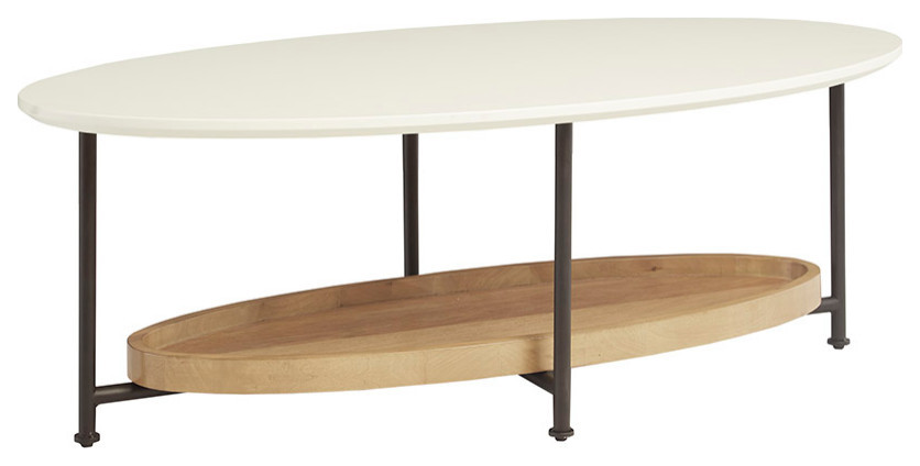 Madison Park Beaumont White Oval Coffee Table With Wood Base Shelf   Industrial   Coffee Tables   by Olliix  Houzz