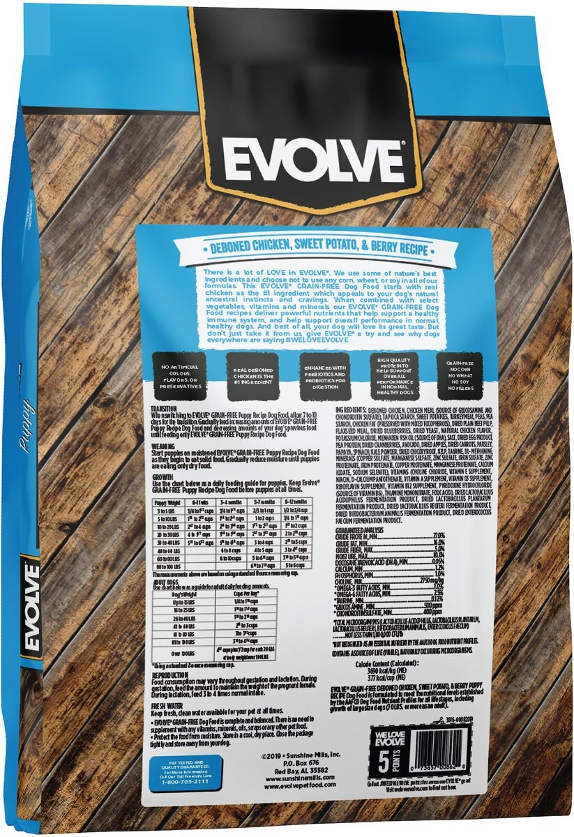 Evolve Deboned Puppy Grain-Free Chicken， Sweet Potato， and Pea Recipe Dry Dog Food