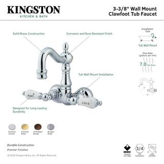 Kingston Brass Vintage 3-38 in. 2-Handle Wall Mount Claw Foot Tub Faucet in Polished Chrome HCC1074T1