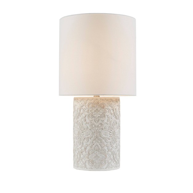 Ashbourne Embossed Floral Resin Table Lamp includes Led Light Bulb Ivory Hampton Hill