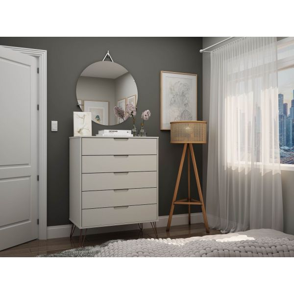 Rockefeller 5-Drawer Tall Dresser in Off White