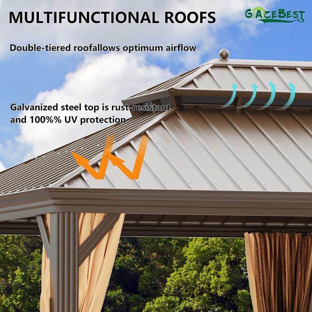 GAZEBEST 14' X 20' Permanent Hardtop Gazebo  Outdoor Galvanized Steel Double Roof Pavilion Pergola Canopy