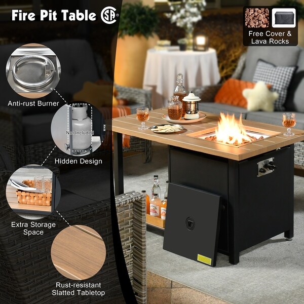 OVIOS 5piece Patio Wicker Conversation Set With Fire Table