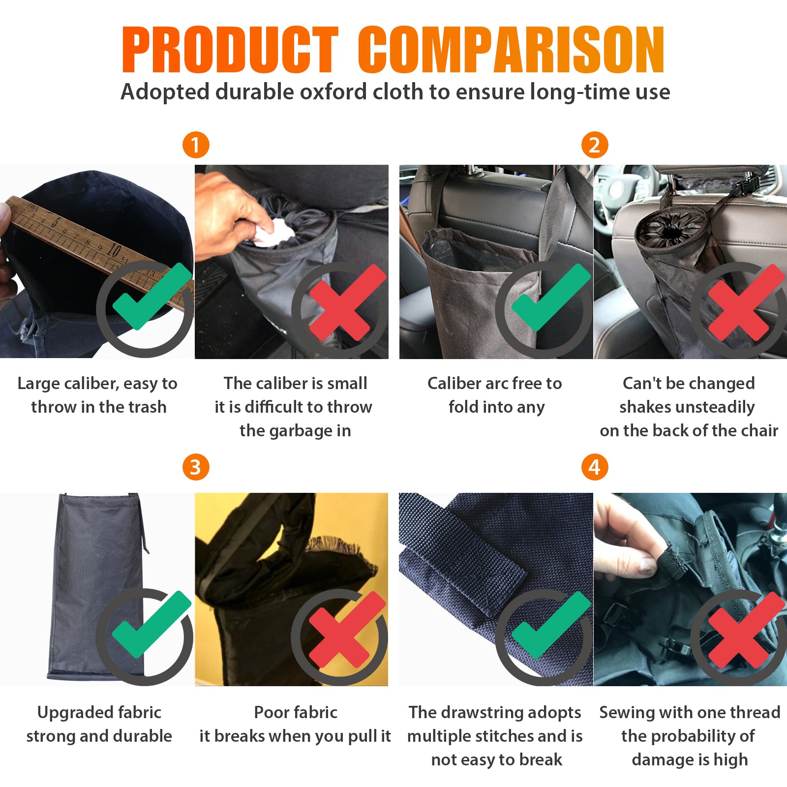 2pcs Car Trash Bags， TSV Car Garbage Can Hanging Back Seat， Washable Eco-Friendly Vehicle Garbage Bag Storage Pockets