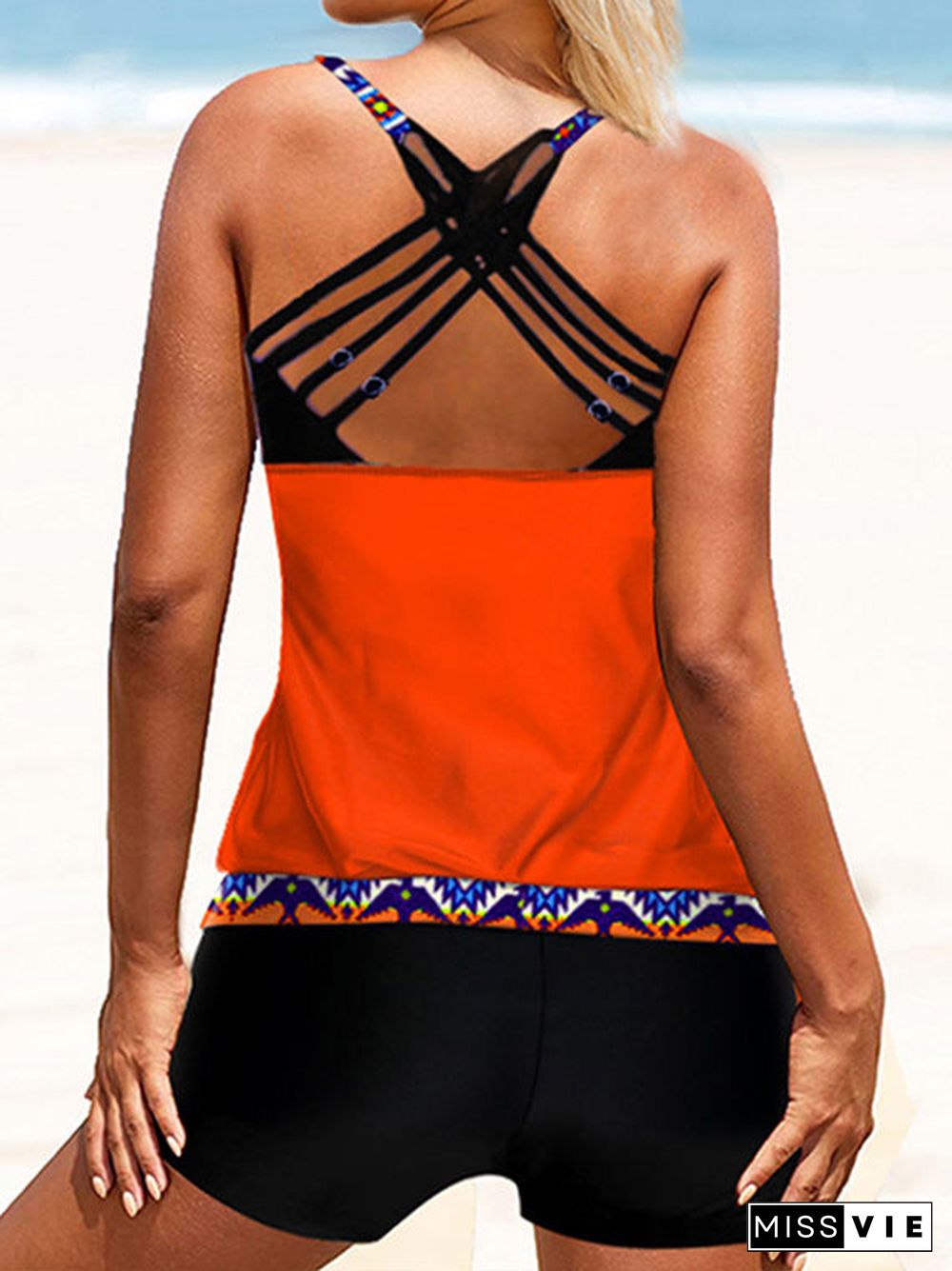 Tribal Printed Cross Strap Tankini Set