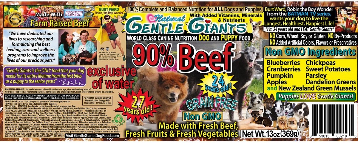 Gentle Giants Non-GMO Dog and Puppy Grain-Free Beef Wet Dog Food