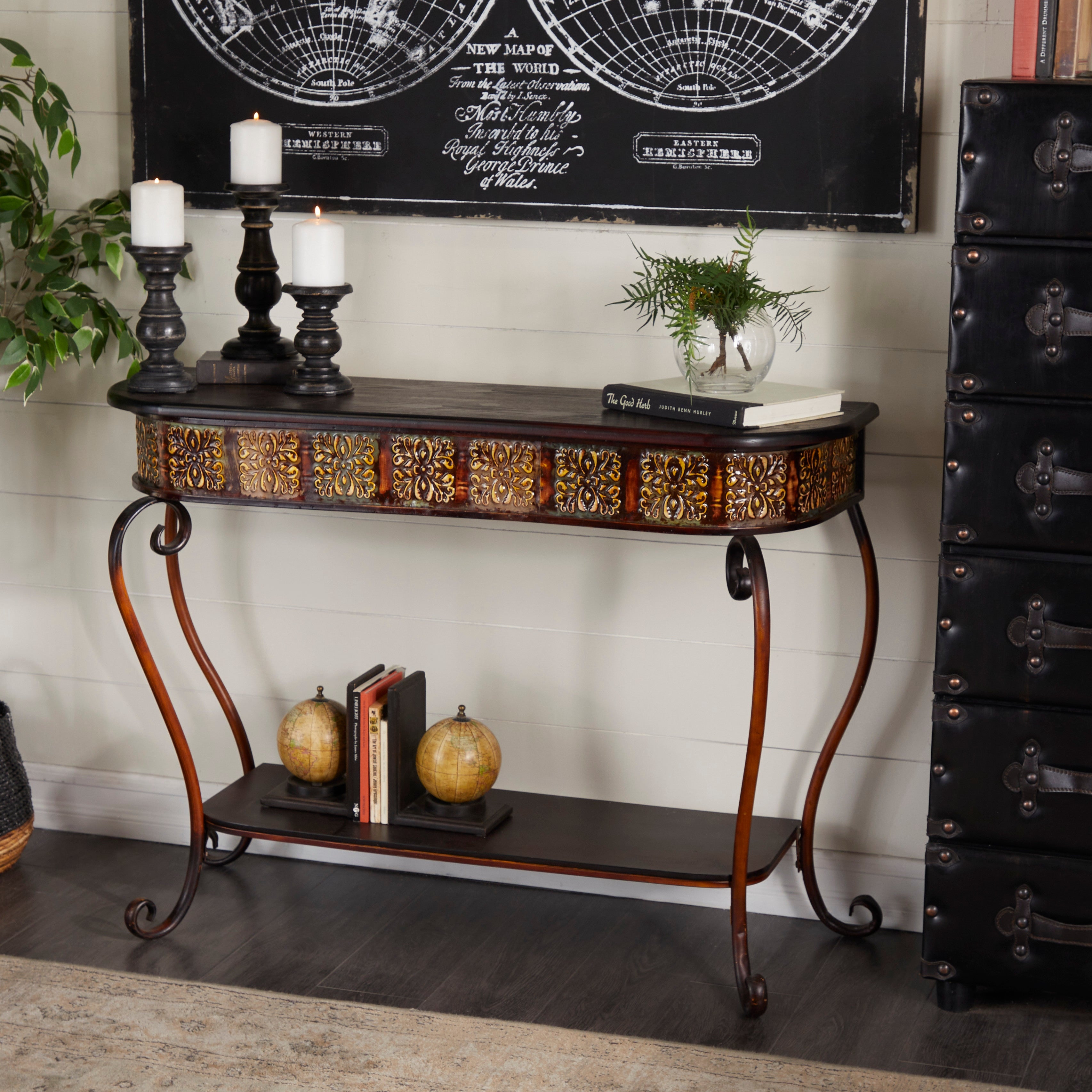 Brown Iron Traditional Console Table 32 x 43 x 14 - 43 x 14 x 32