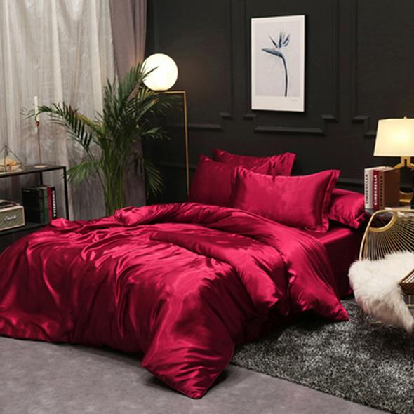 4PCS SUPER SOFT Luxury Silk Bedding Set£¨1 FLAT SHEET+1 QUILT COVER+ 2 PILLOWCASE)