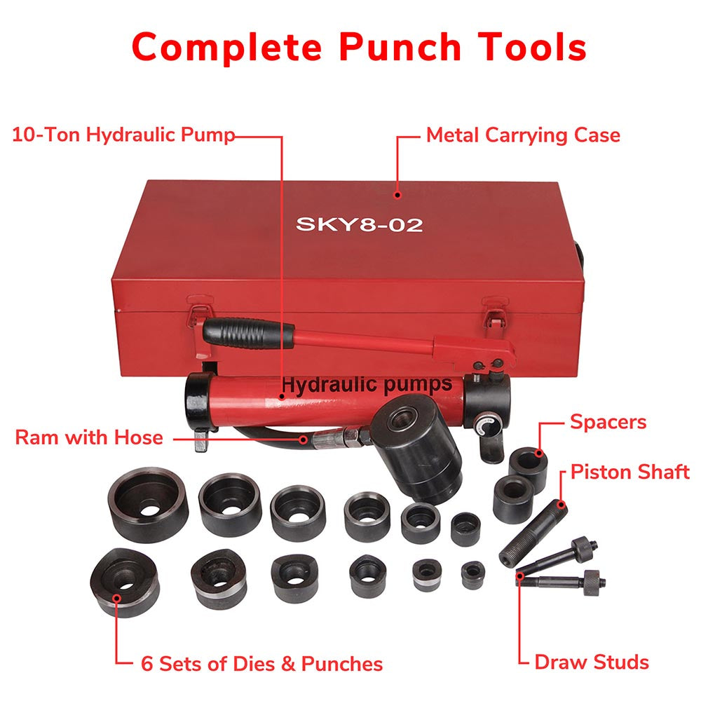 Yescom 10 Ton Hydraulic Punch Press w/ 6 Piece Tool Kit Red