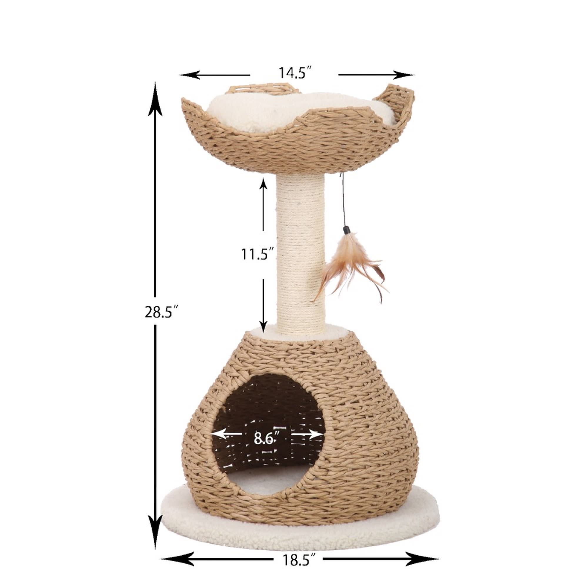 PetPals Group Walk-Up Boho Handwoven Cat Condo with Perch  Sisal Scratching Post， 28.5