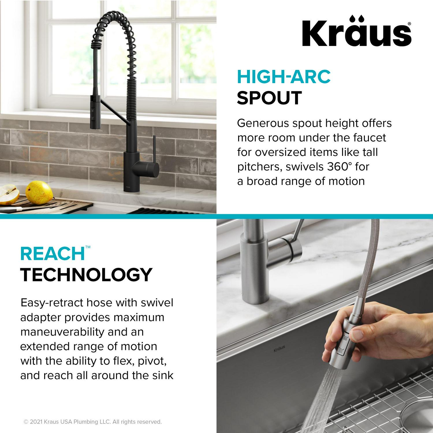 Kraus Oletto Commercial Style Pull-Down Single Handle Kitchen Faucet with QuickDock Top Mount Installation Assembly in Matte Black