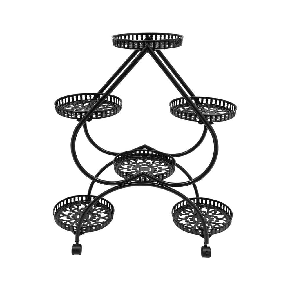 YIYIBYUS 31.49 in. Tall IndoorOutdoor Black Metal Iron Plant Stand Heart-Shape (4-Tiered) OT-ZJCY-5179