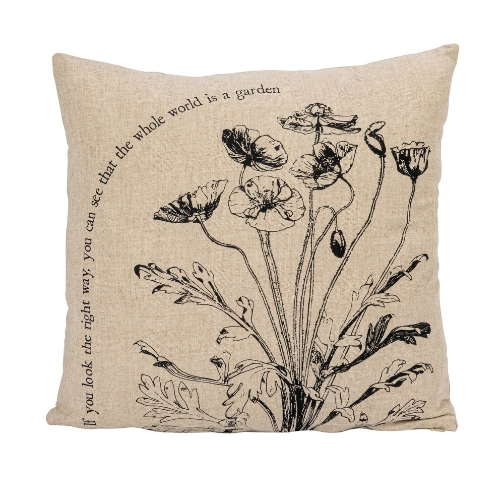 Printed Linen Blend Pillow with Patches and Flower Prints