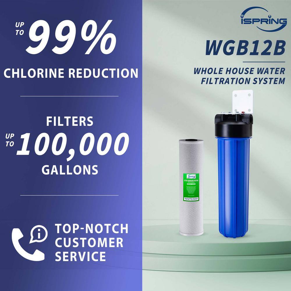 ISPRING 1-Stage Whole House Water Filtration System with 20 in. Carbon Block WGB12B