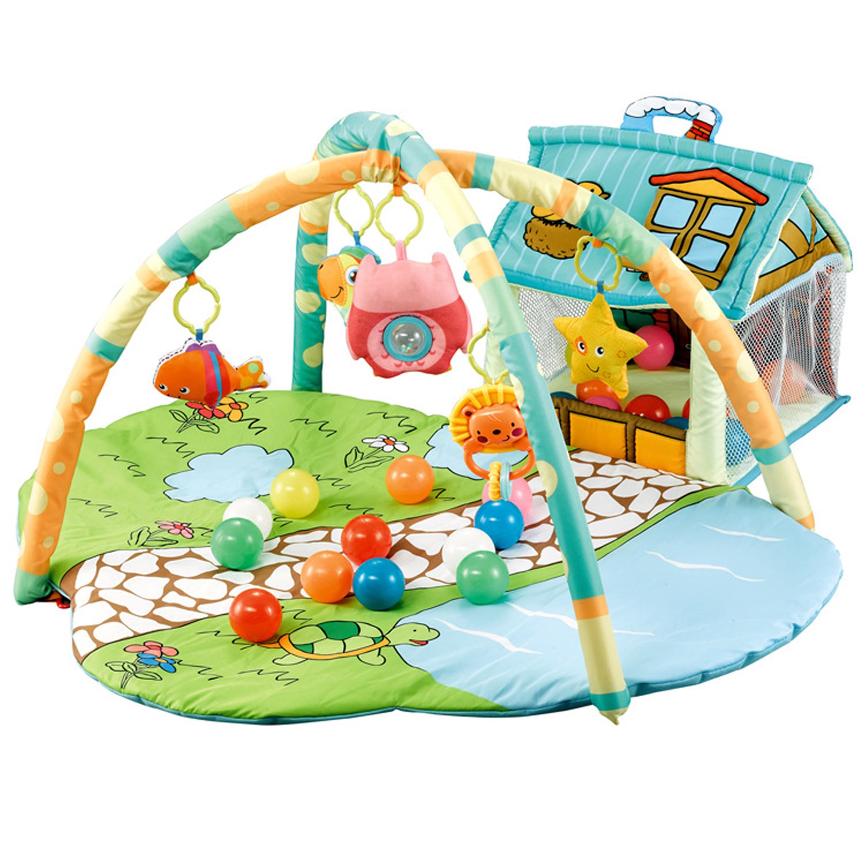 WZCPCV 3 in 1 Baby Infant Activity Gym Play Mat W/Hanging Toys，Baby Activity Gym and Play Mat，Baby Play Mat with Ball，Washable Baby Gym Mat