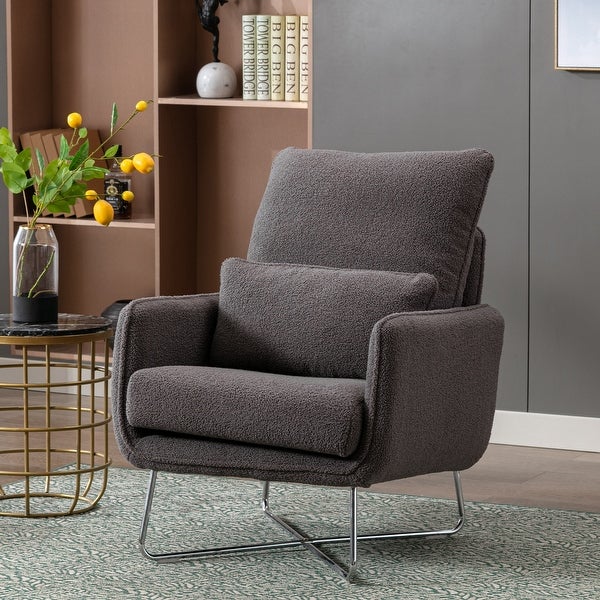 Modern Comfy Leisure Accent Chair， Teddy Short Plush Particle Velvet Armchair with Lumbar Pillow for Living Room， Office