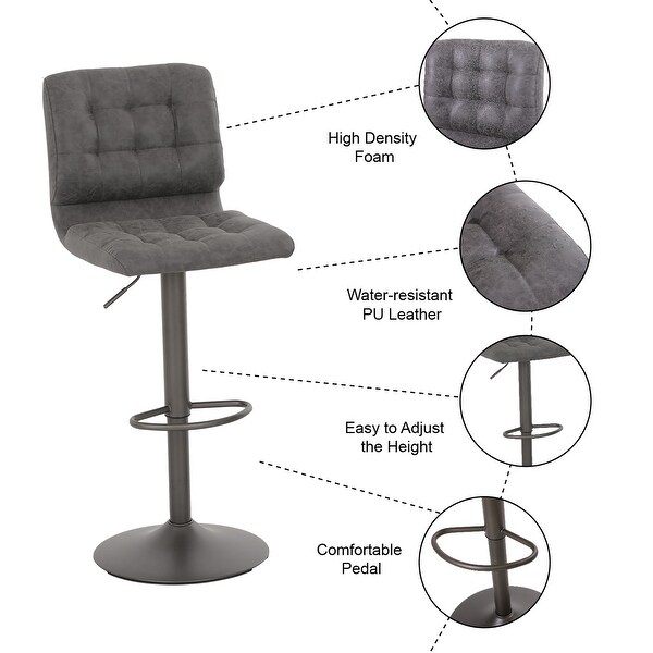 2-Piece Modern PU Leather Adjustable Swivel Bar Stools