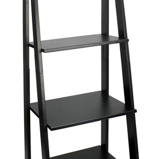 Adeptus 62.2 in. Black Wood 5-shelf Ladder Bookcase with Open Back 95078