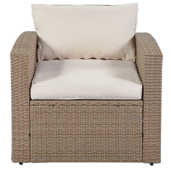 4-Piece Wicker Furniture Set with Table and Cushions - Overstock - 37500108