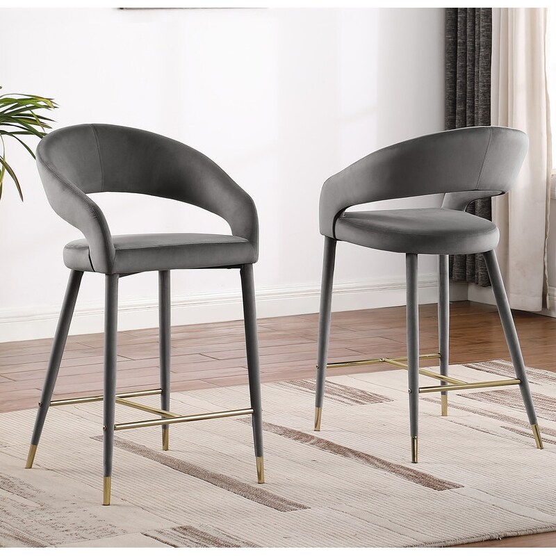 Best Master Furniture Samson Contemporary Velvet Upholstered Bar Stool with Gold Accent (Set of 2)