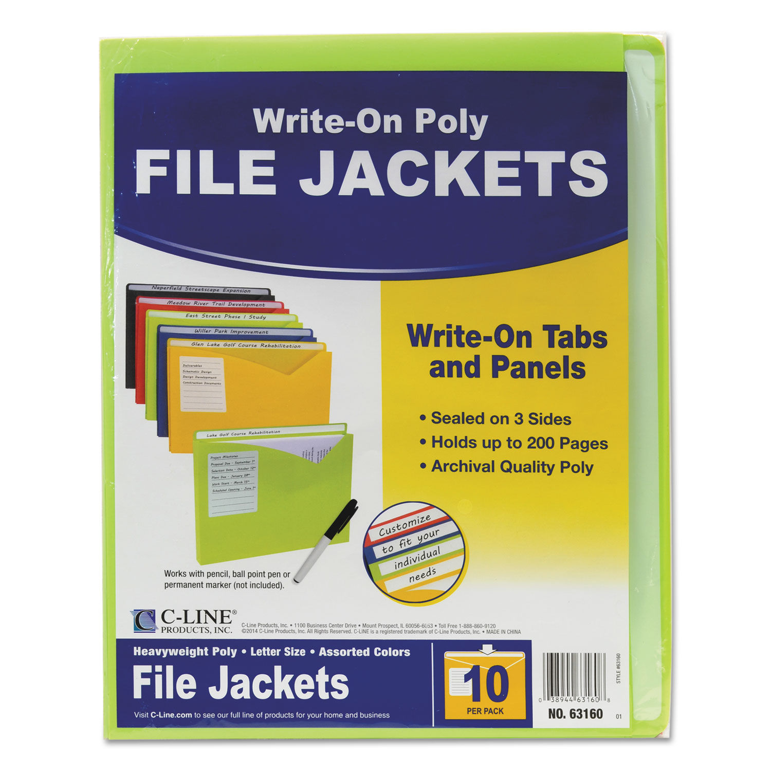 Write-On Poly File Jackets by C-Lineandreg; CLI63160