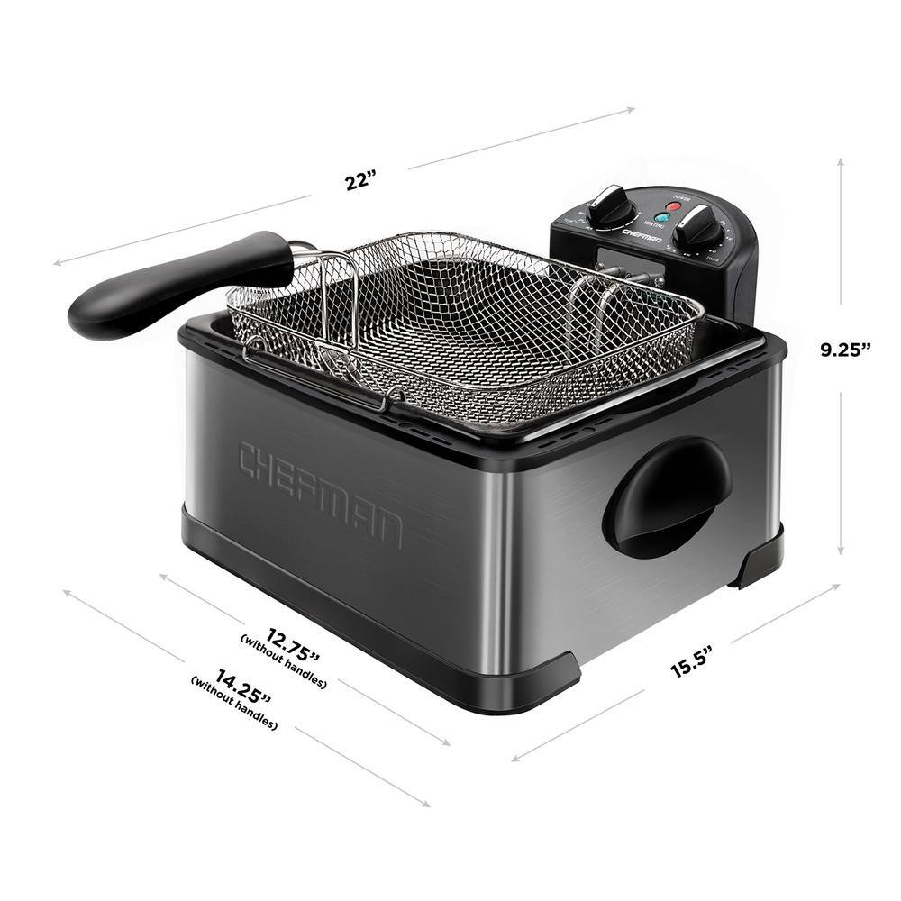 Chefman Deep Fryer with Basket Strainer 4.5 Liter XL Perfect Chicken Shrimp French Fries and Chips Removable Oil Container Black RJ07-45-SS-BLACK