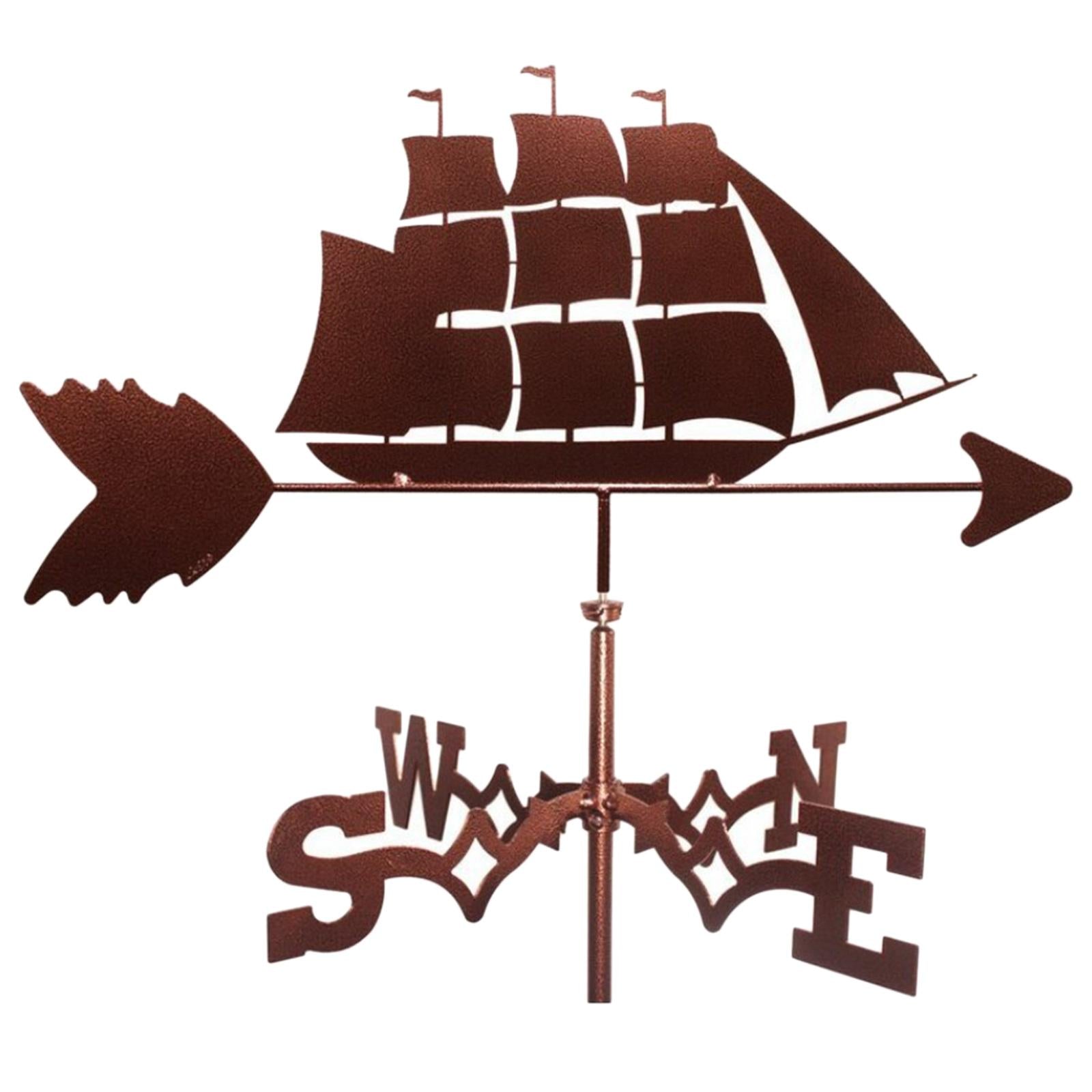 Farmhouse Sailing Ship Weather Vane Roof Mount Rod， Wind Direction Indicator Outdoor Metal Bracket Weather Vane