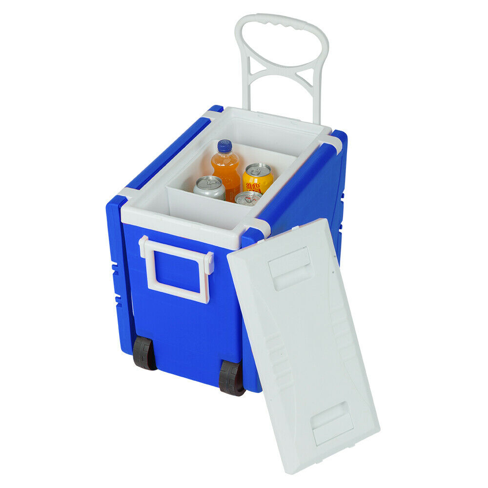 CB16884 Outdoor Picnic Camping Rolling Cooler with Table and 2 Chairsand#44; Blue