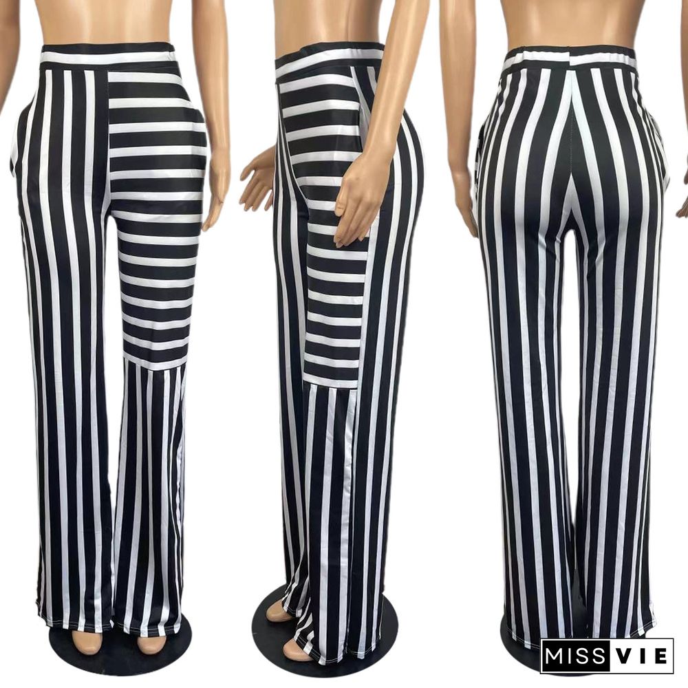 Colorblock Stripes Straight Wide-Leg Comfortable Casual Pants