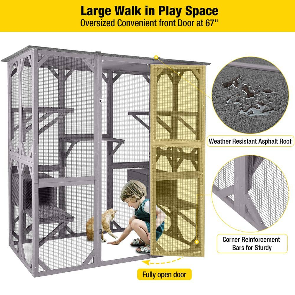 aivituvin Walk-in Extra Large Outdoor Cat Enclosure Connected To House AIR37