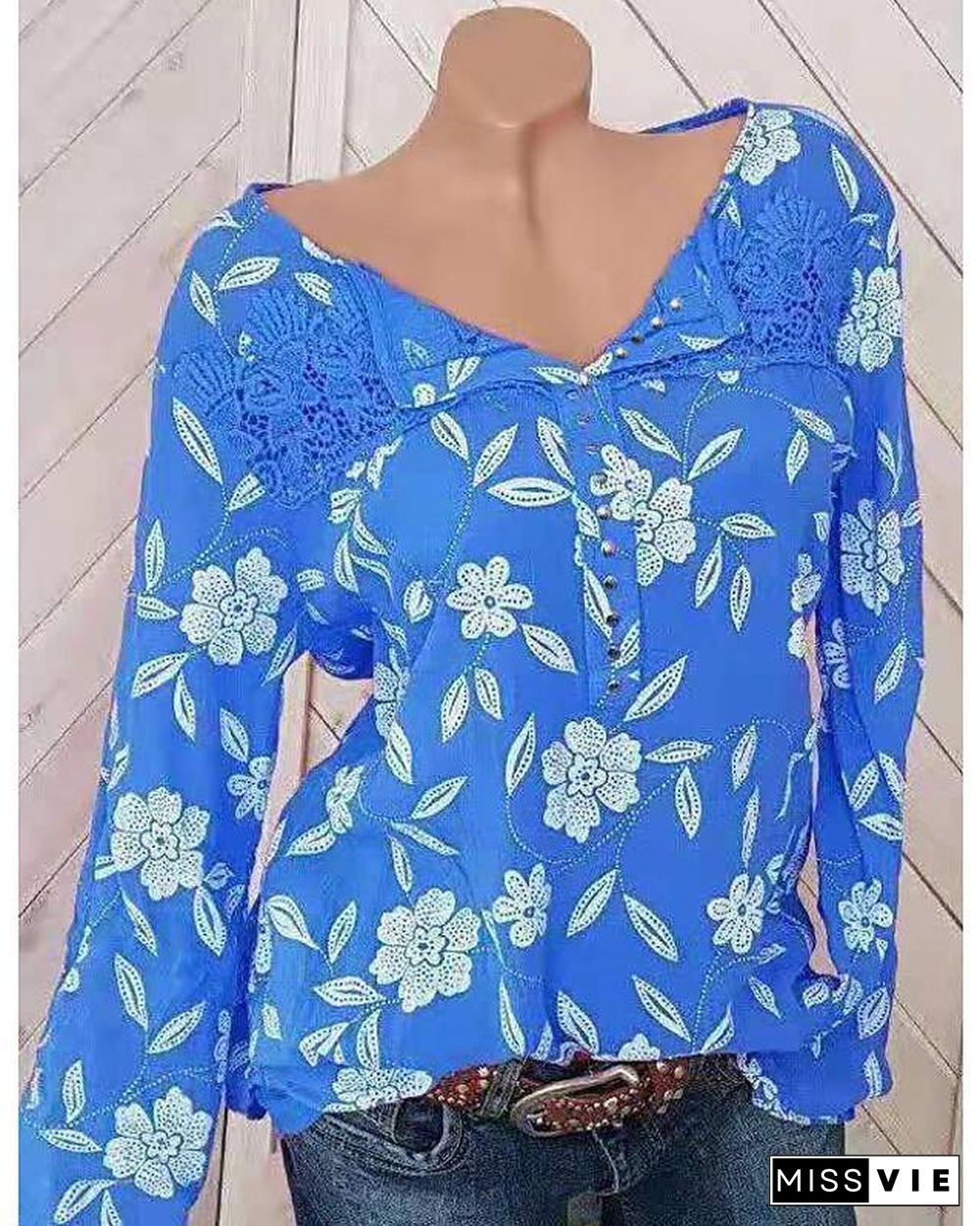 Women's Blouse Shirt Floral Flower Long Sleeve Print Round Neck Tops Basic Top