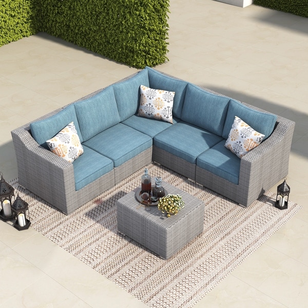 Corvus Martinka 6pc. Outdoor Grey Wicker Sectional Set