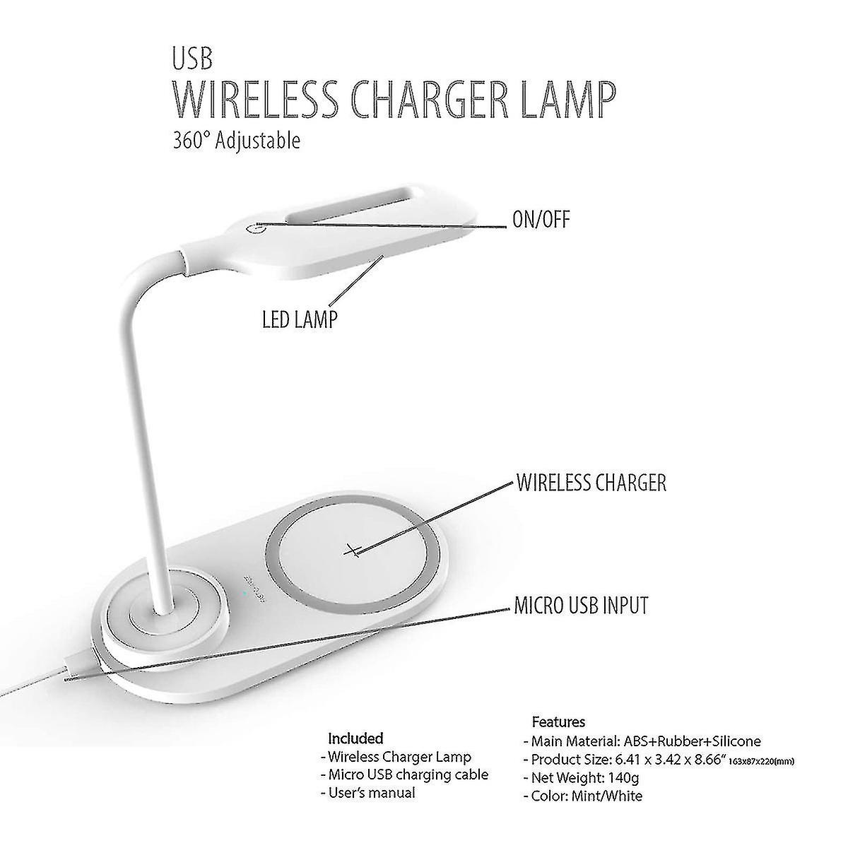 Dimmable Led Desk Lamp With Wireless Charger， Wireless Charging Desk Light Flexible Press Control N