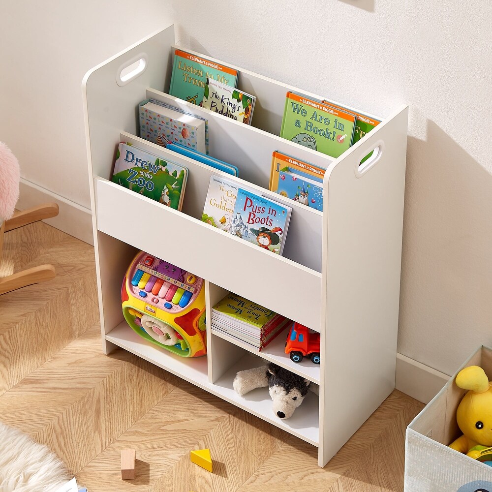 VECELO Kids Bookshelf  Wooden Toy Storage Cabinet Organizer or Kids Room  Bedroom  Nursery  Kindergarten  Bookcase with Shelves