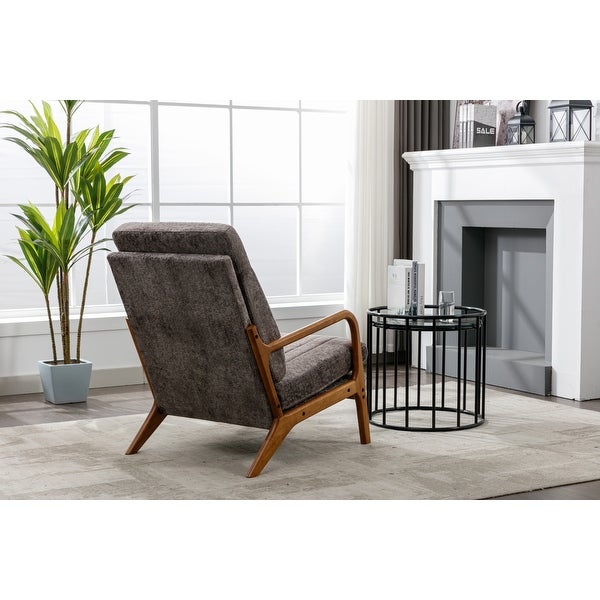 Wood Frame High Back Armchair， Modern Accent Arm Chair for Living Room with Removable Cushion Fabric Lounge Chairs， Dark Gray