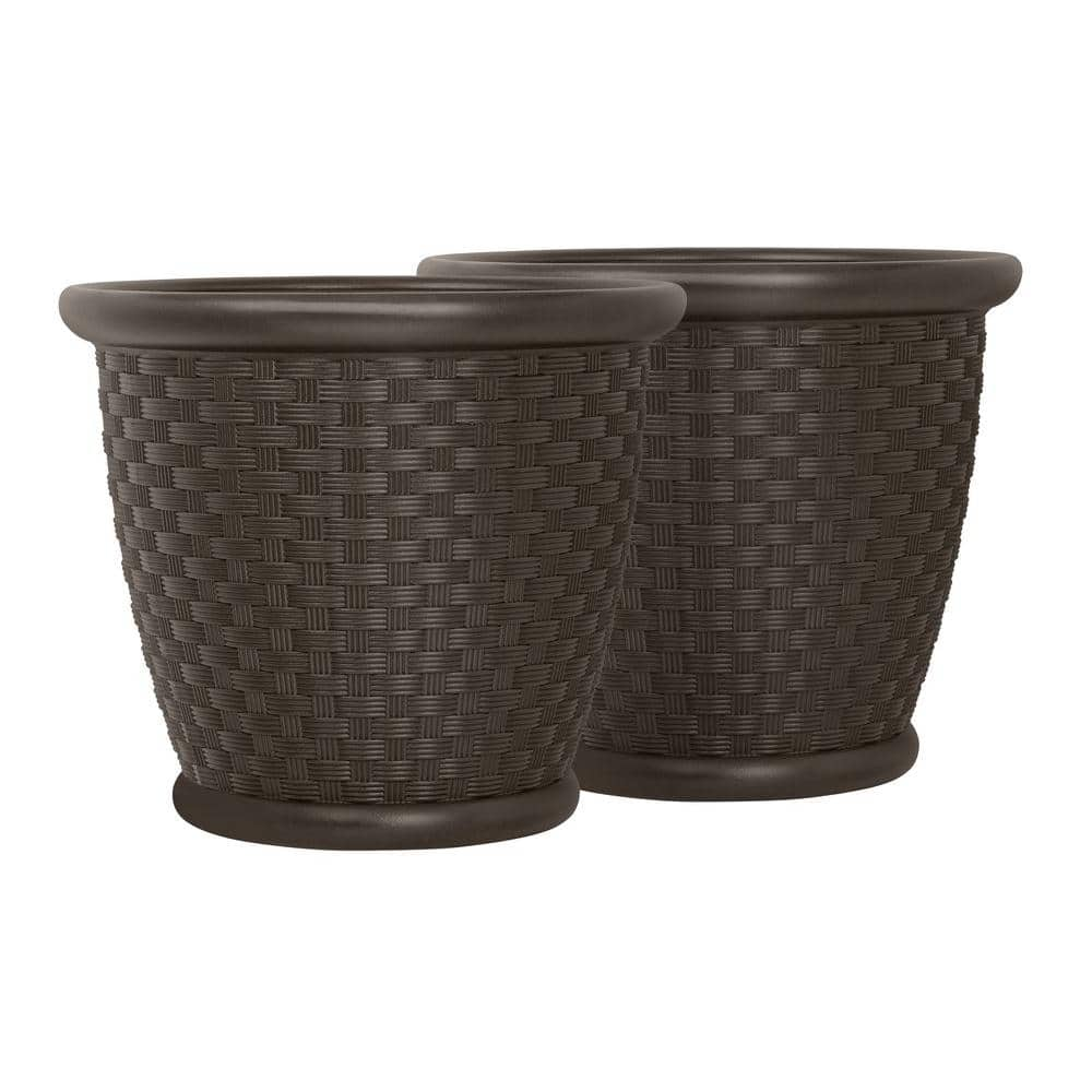 Suncast Sonora 18 in. Round Java Blow Molded Plastic Planter (2-Pack) P181605E32