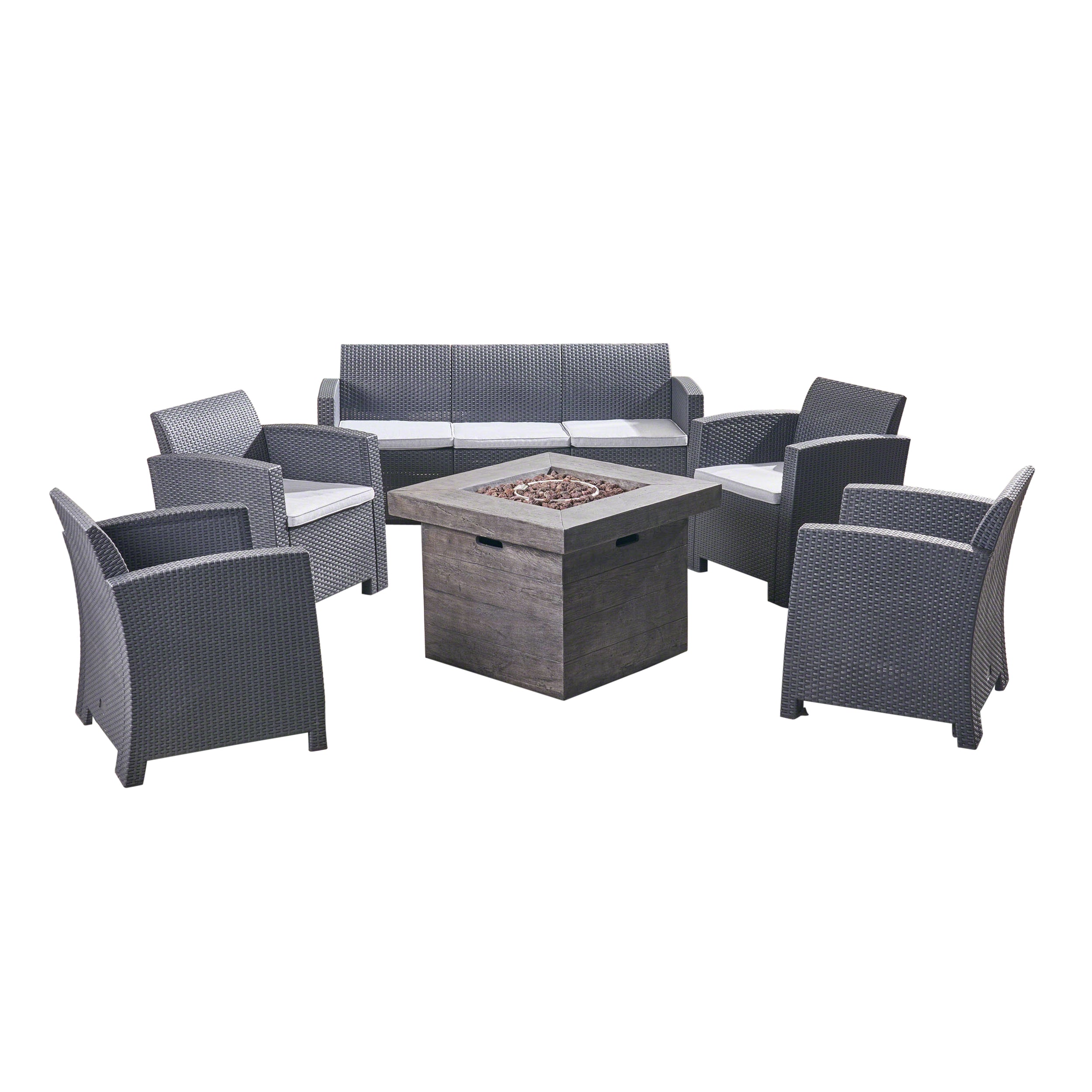 Peter Outdoor 7-Seater Chat Set with Fire Pit