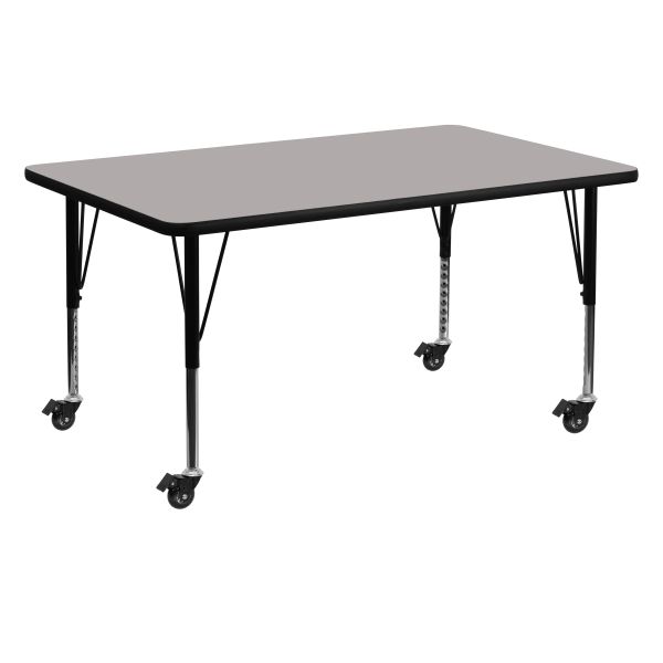 Flash Furniture Mobile 30''W x 60''L Rectangular Activity Table with 1.25'' Thick High Pressure Grey Laminate Top and Height Adjustable Preschool Legs