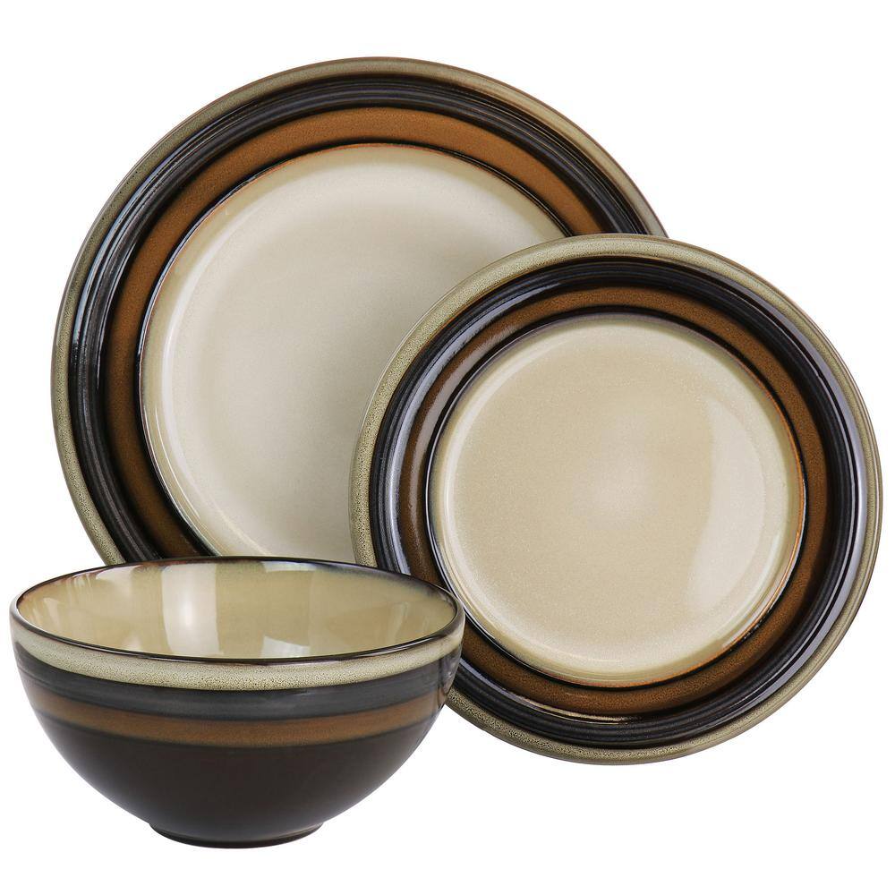 GIBSON ELITE Everston 12-Piece Stoneware Dinnerware Set in Brown 985117456M