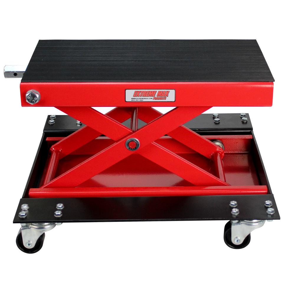 Extreme Max 5001.5059 Wide Motorcycle Scissor Jack with Dolly， 1100 lbs.