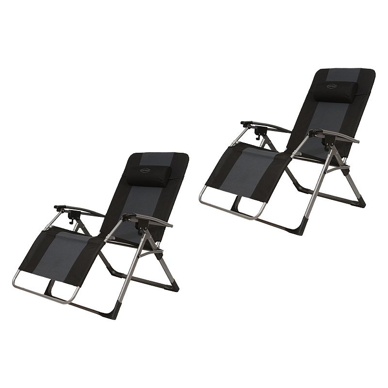 Kamp-Rite KAMPAC188 Oversized Anti Gravity Folding Beach Chair， Black (2 Pack)