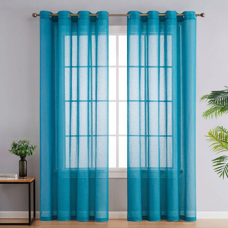 Thd Natalie Faux Linen Semi Sheer Light Filtering Window Grommet Curtains Drapery Panels， Set Of 2