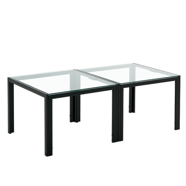 Coffee Table Set of 2，Square with Tempered Glass Finish