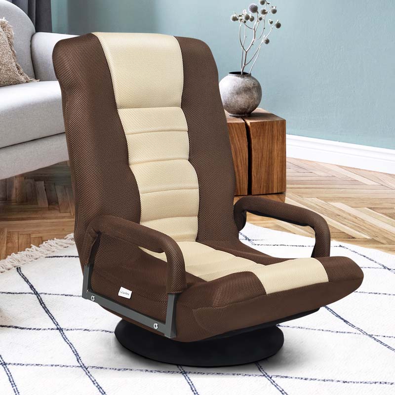 360° Swivel Floor Gaming Chair, 6-Position Adjustable Folding Floor Chair Recliner, Breathable Mesh Fabric Lazy Soft Sofa