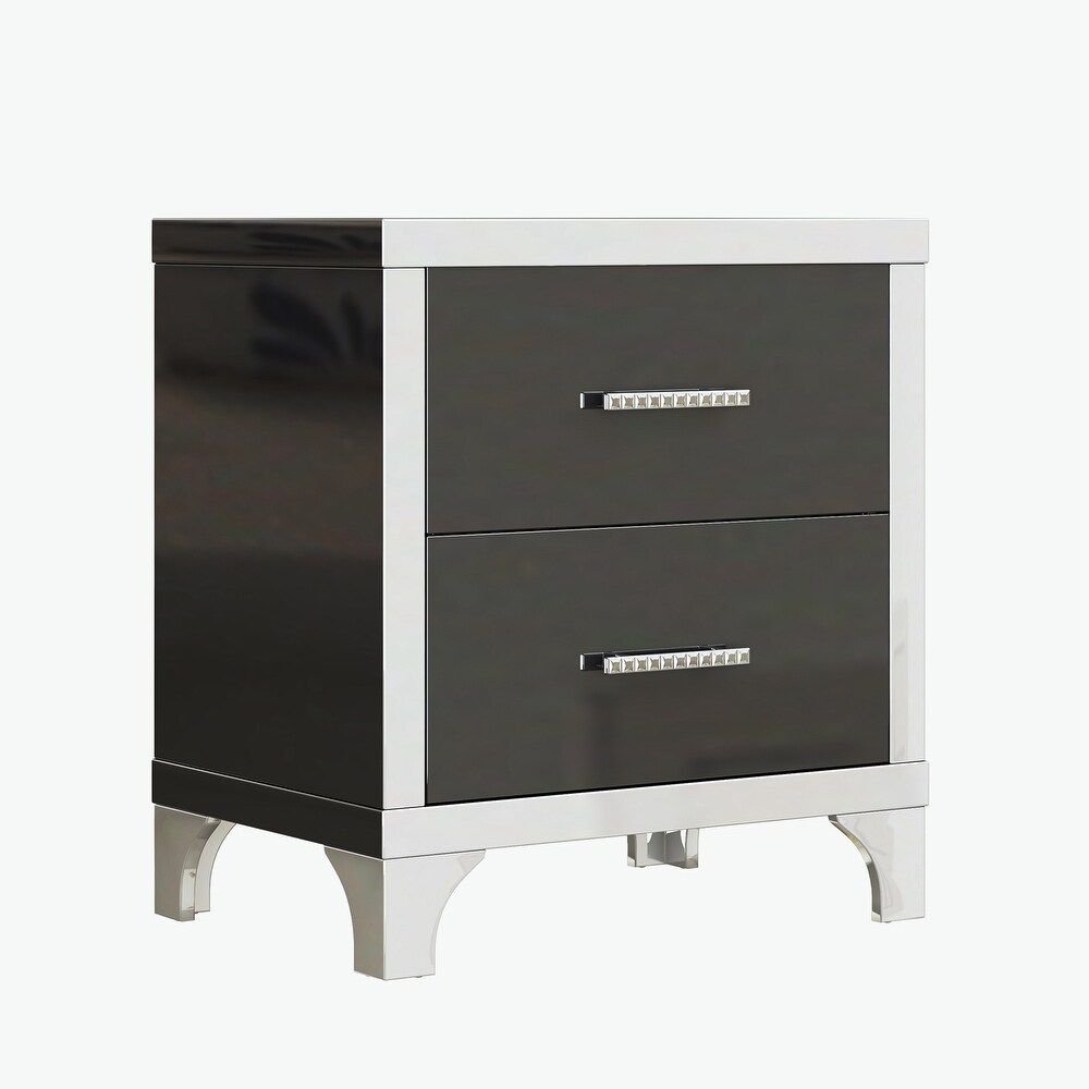 High Gloss Nightstand with Metal Handle