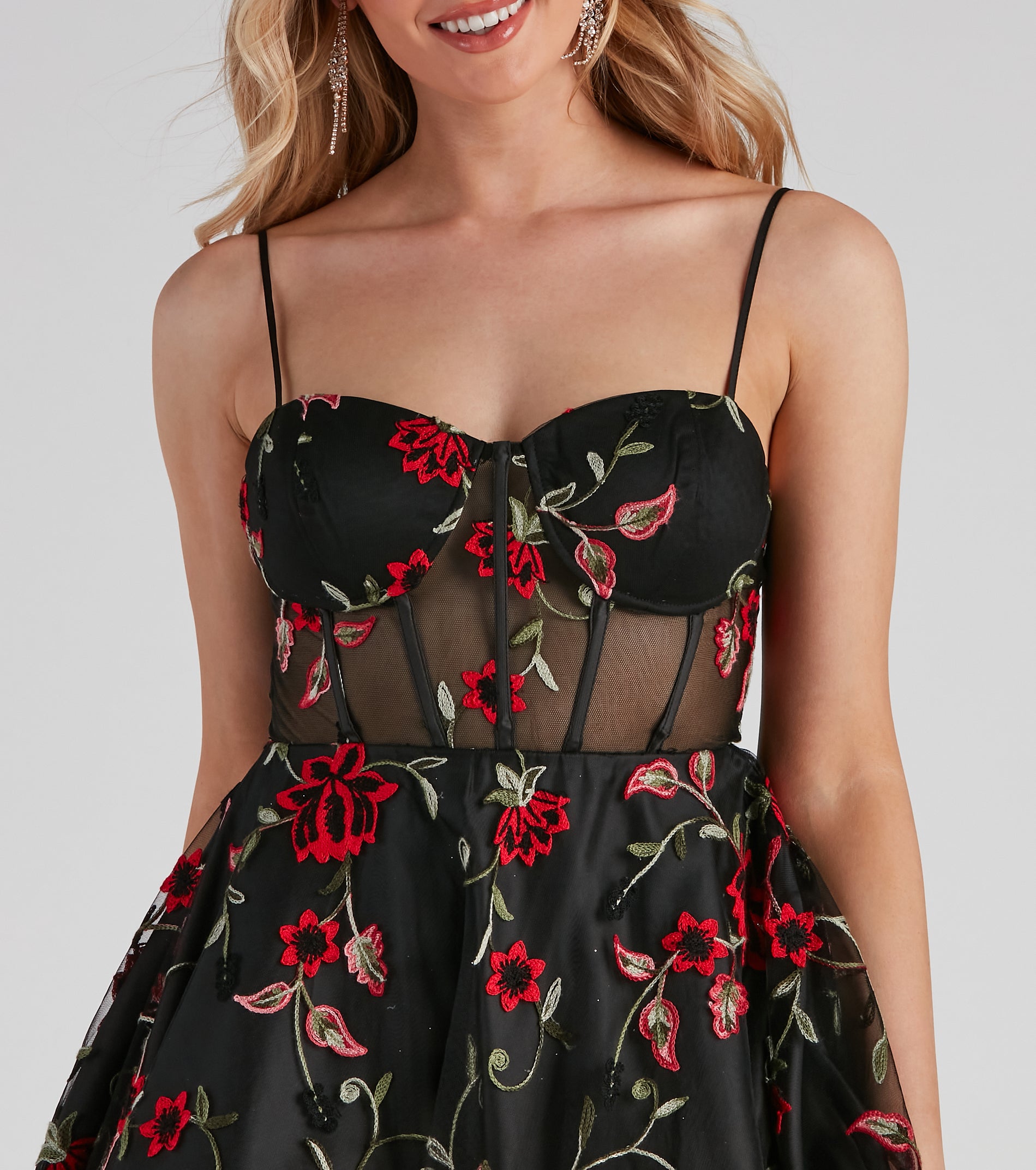 Jessica Embroidered Illusion Party Dress