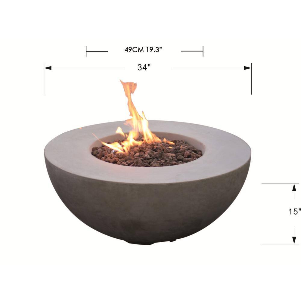 Modeno Roca 34 in. x 15 in. Round Concrete Natural Gas Fire Bowl in Light Gray OFG107-NG